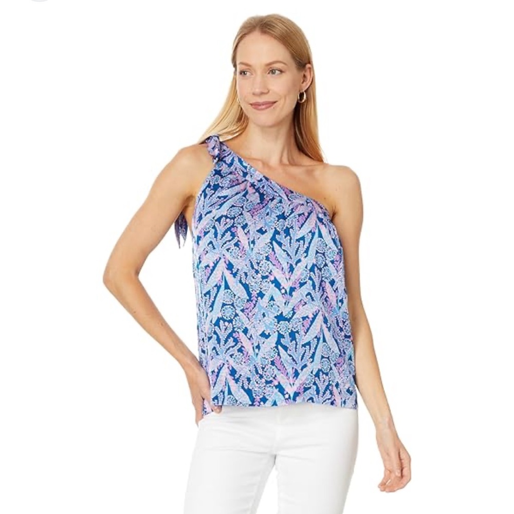Lilly Pulitzer BEXLER ONE SHOULDER TOP, BARTON BLUE STAR GAZING. Size 10